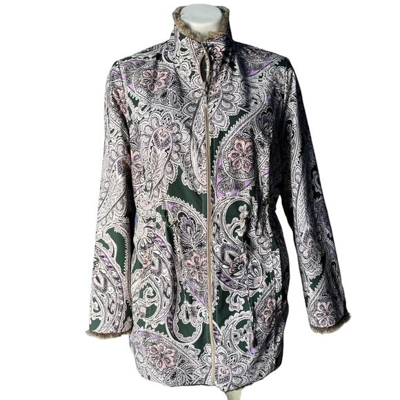 Chico’s reversible paisley faux fur water resistant jacket size large - Picture 3 of 12